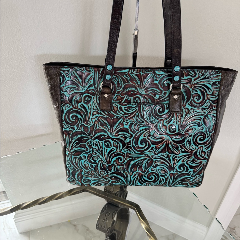 PATRICIA NASH Solari Tooled Turquoise Genuine Leather Tote NWT MSRP $269